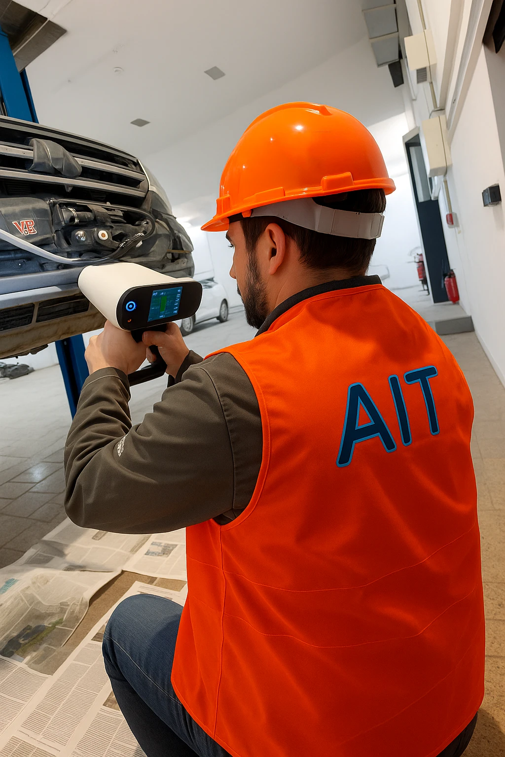 Инженер выполняет 3D-сканирование автомобильной детали